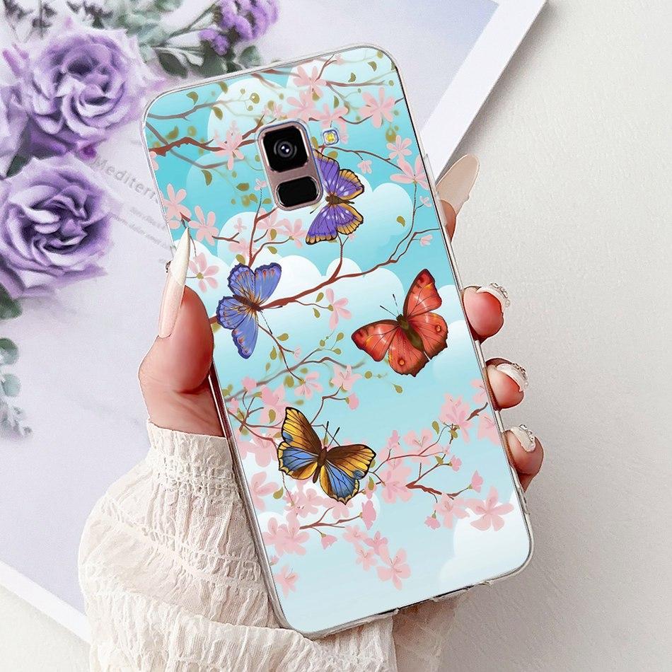 Phone Case For Samsung Galaxy A8+ (2018) SM-A730F / A8 (2018) SM-A530F Elegant Floral Butterfly Soft Silicone TPU Cases