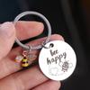 with Letters Stainless Steel Key Ring DIY Letters Round Pendants Bee Happy Key Chain  Father
