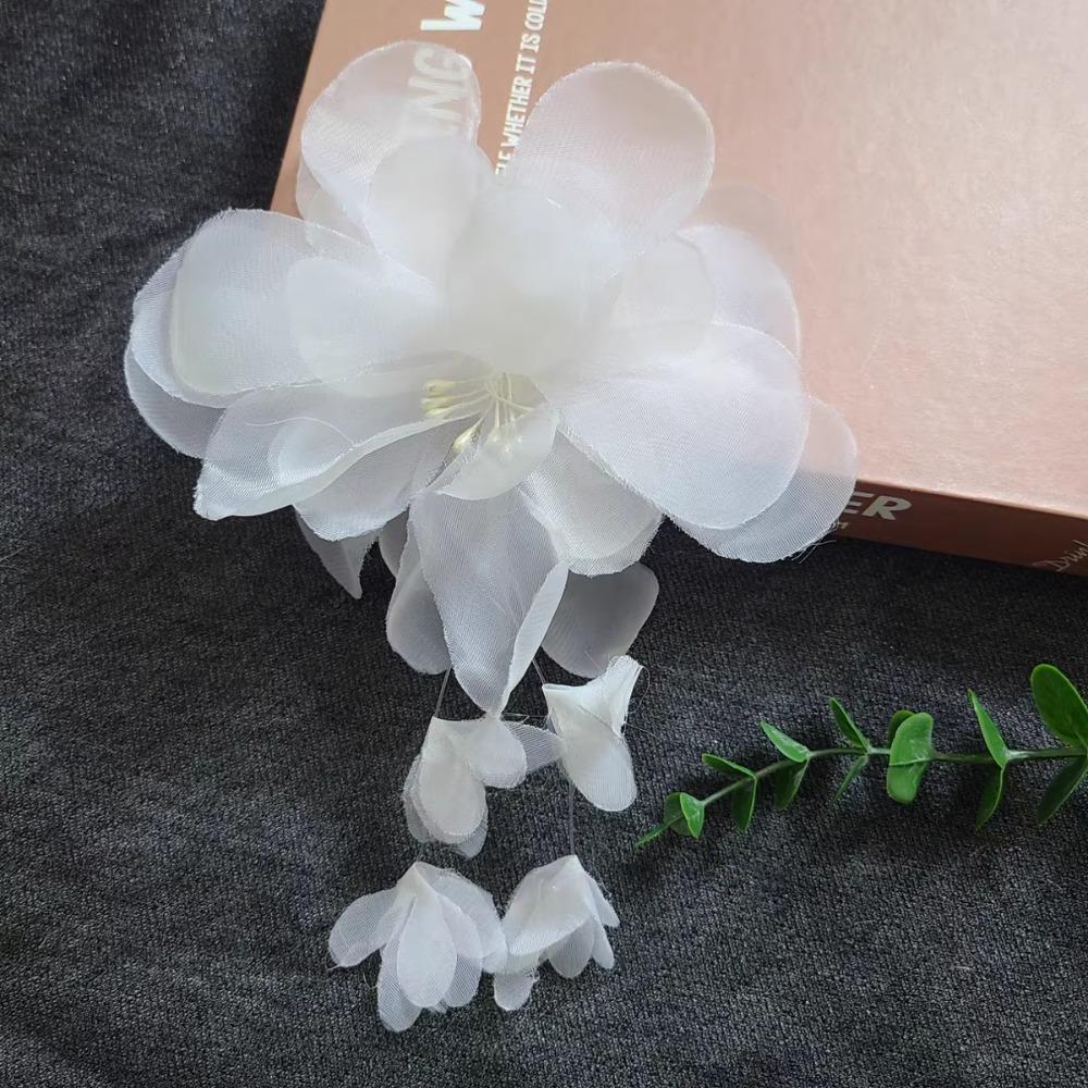 Fabric Three-dimensional Flower DIY Reusable Handmade Hanging Flowers with Tassels Embroidered Organza Flower