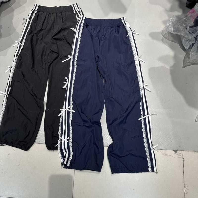 Осенние шикарные спортивные штаны с кружевной кромкой и бабочкой на резинке на талии для похудения