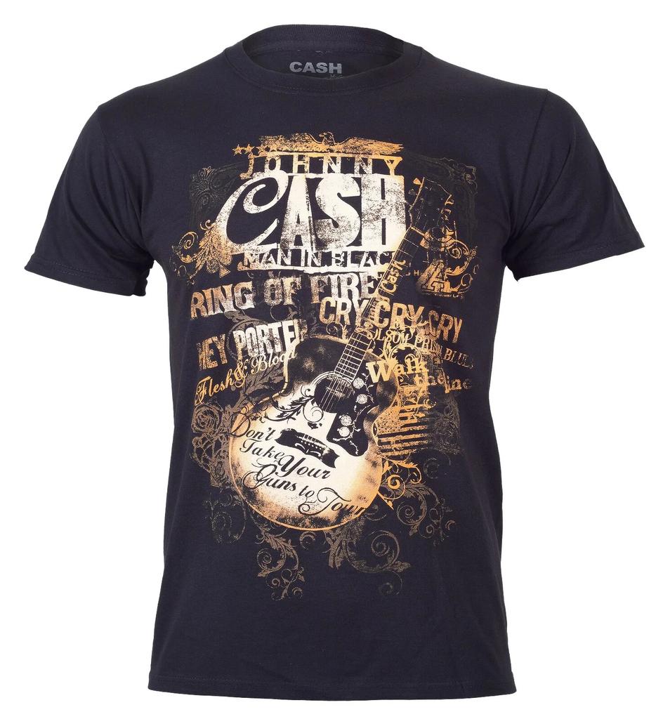 Johnny Cash T Shirt Black Song Titles Guitar Text New S M L XL XXL