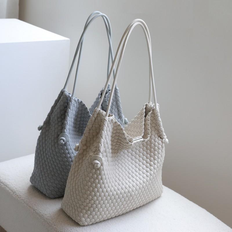 Handwoven Boho Tote Bag With Leather Trim Large Capacity Shoulder Daily Commute