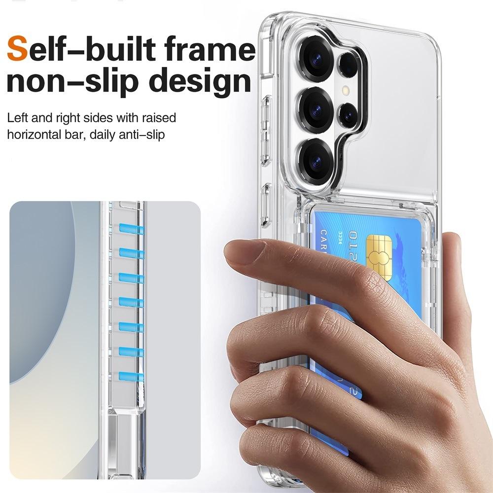 Чехол-кошелек для Samsung Galaxy S26 Ultra со слотами для карт, противоударная задняя крышка телефона, черный и прозрачный