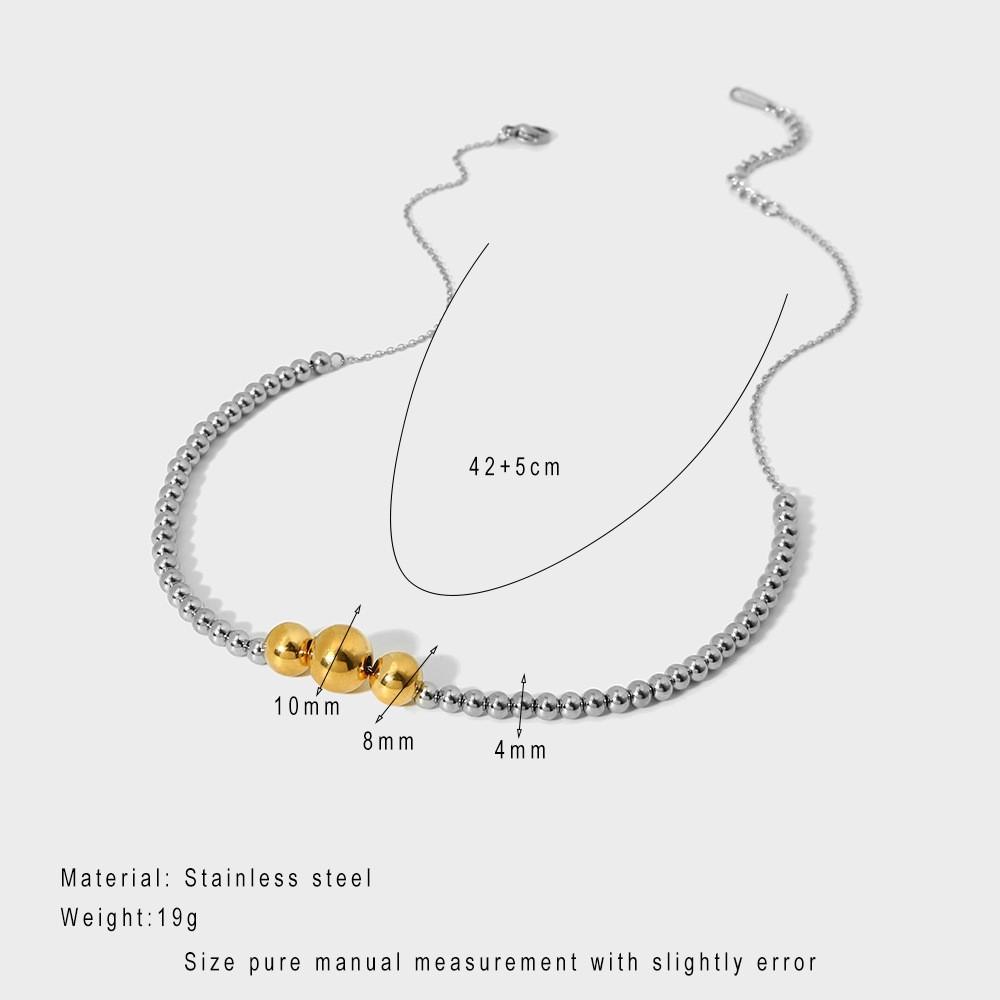 18k gold-plated versatile color matching round beads stacked necklace light luxury niche stainless steel waterproof beaded collarbone chain