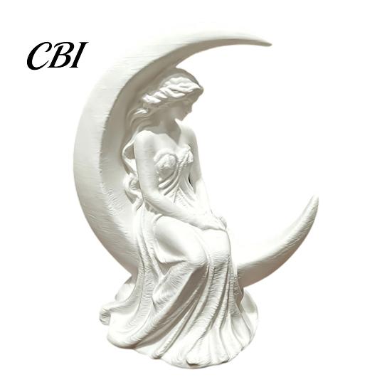 Художественная статуэтка для декора спальни, статуэтка 'Лунная девушка', 3D-печать, мистическая, на полумесяце, настольное художественное украшение, статуэтка для кабинета, коллекционная скульптура