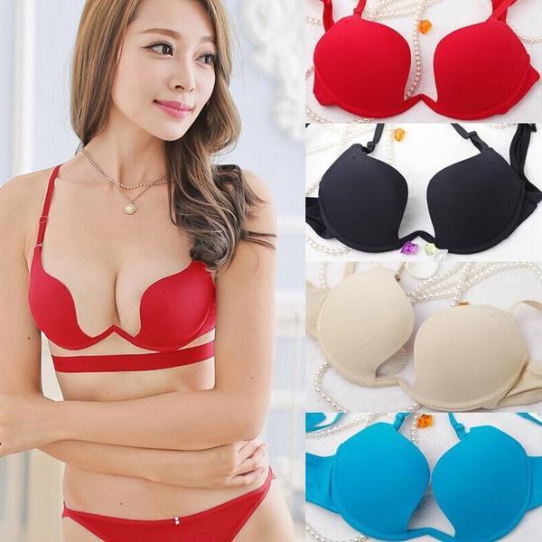 Fashion Women Bra Deep U Low Cut Push Up Backless Invisible Bra Brassiere Underwear