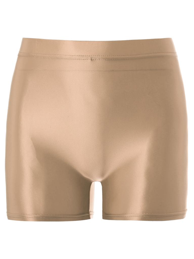 Womens Mid Rise Glossy Shorts Stretchy Waist Multi-Purpose Homewear