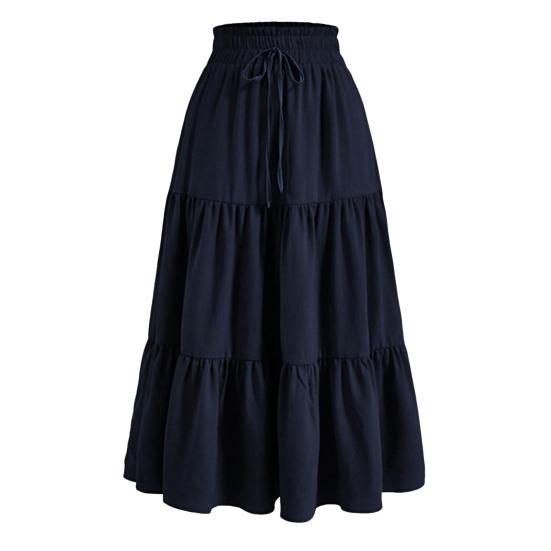 Bohemian Style Women Skirt Elastic High Waist Adjustable Drawstring Cake Skirt Solid Color A-Line Summer Skirt