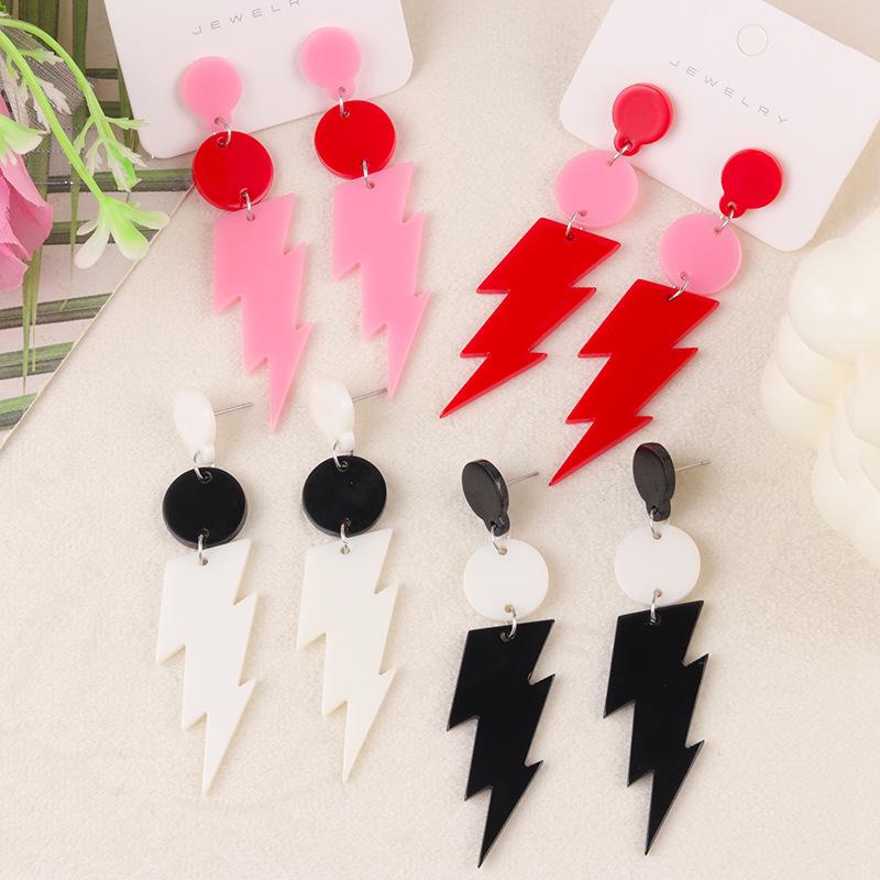 Foreign Trade Lightning Earrings Earrings Fluorescent Color Design Sense Contrast Color Personality Acrylic Earrings Earrings Women