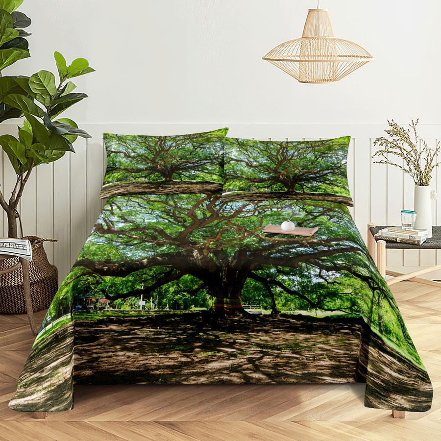 Bed Sheet Pillowcase Bedding Set Linens Cover Senic Queen King Double Size 220x240 Trees for Bedroom Soft Twin Full Single New
