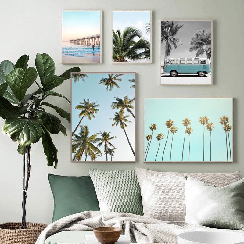 Пейзажи с пальмовым побережьем, холст, картины, декор для комнаты, настенные художественные постеры и принты, скандинавские настенные постеры для гостиной, фотографии Cuadros