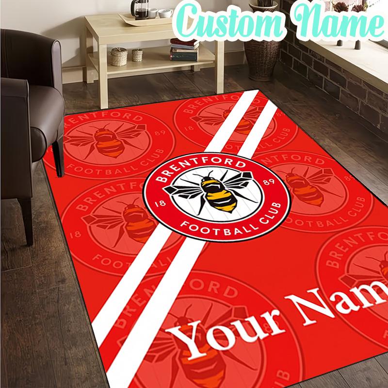 Custom Name Brentford Football Club Crest Rug, Office Rug, Chair Rug, Carpet for Living Rooms, Doormat Game Rug Home Decor Christmas Gifts