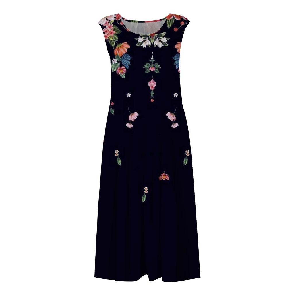 Жен. Повседневные платья с принтом Круглый вырез Классический Классический На открытом воздухе Повседневные Без рукавов Свободные платья