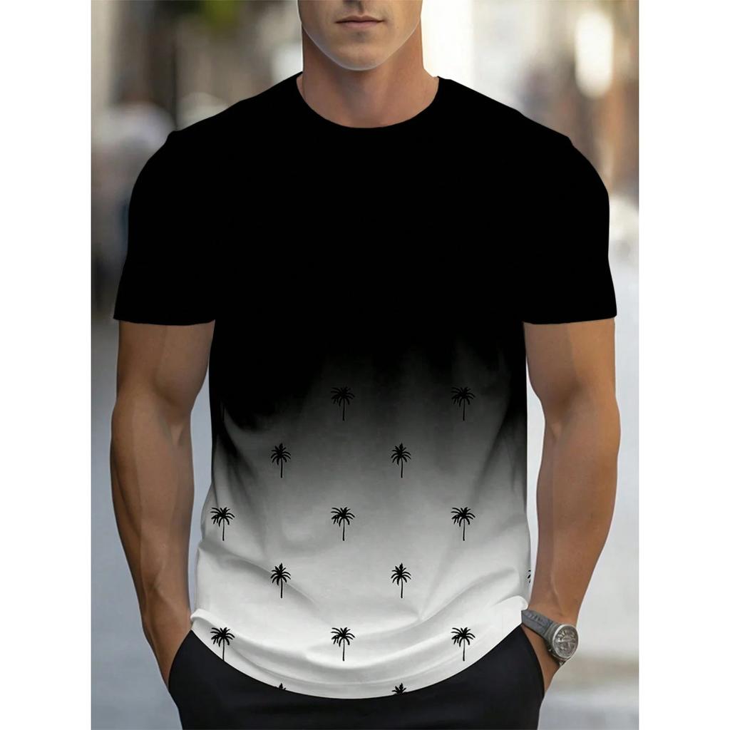 Summer Round Neck 3D Gradient Print Top Fashionable Casual Short Sleeved Men's T-shirts