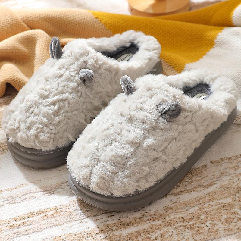 Women's Slippers Cartoon 2025 Winter New Home Couple Warm Non Slip Plush Cotton Thick Soled Floor Anti Cold Slippers Large Size