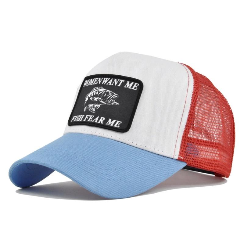 Весенние мужские кепки Бейсболки для женщин Летние дышащие Snapback Сетчатые шляпы Рыба с нашивкой Вышитая кепка Тракер Повседневная шляпа от солнца