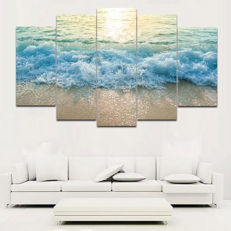 5 панелей, плакаты с морским пляжем, принты, морской пейзаж, пейзаж, настенное искусство, холст, картины, волны, восход солнца, фотографии, современный домашний декор, без рамы