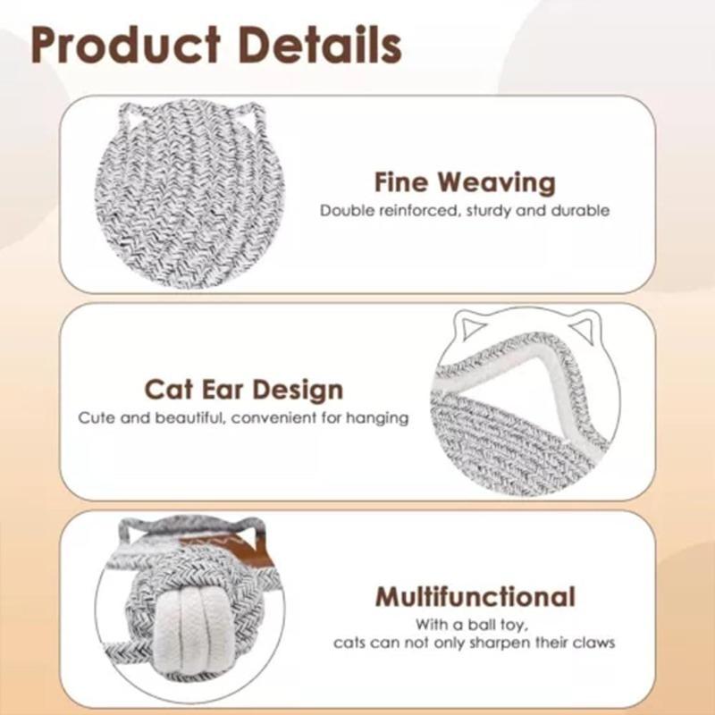 Pets Dual Scratching Pad, Dual Scratching Pad with Ball, Natural Cotton Rope Cat Scratching Pad, 16.9/19.7in  (Black & Coffee with Ball, 16.9")