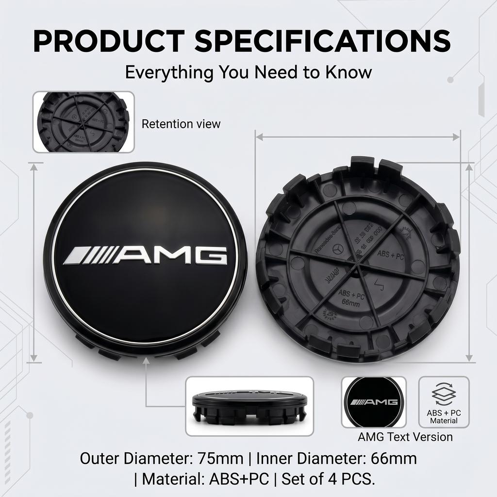 AABID1 4pcs 75mm Car Wheel Hub Center Caps Rim Cover Badge Emblem For Mercedes Benz C260 C200 C180 GLA/E/C Class E43 E260 E300 E320 E40