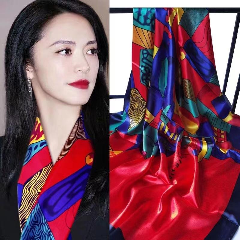 Весна/лето Новый женский шелковый шарф 90 * 90 см Имитация шелкового твила квадратный шарф Модный принт большой квадратный шарф профессиональный шарф