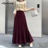 Korean Fashion Autumn Winter Women Pleated Skirt Elastic Waist Beige Black Knitting Maxi Long Skirt Elegant Feminine Ladies' Skirt