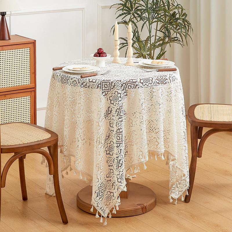 Retro Hollow Crochet Tablecloth Rectangular Round Dining Table Coffee Table Tablecloth Cabinet Cover Towel Household