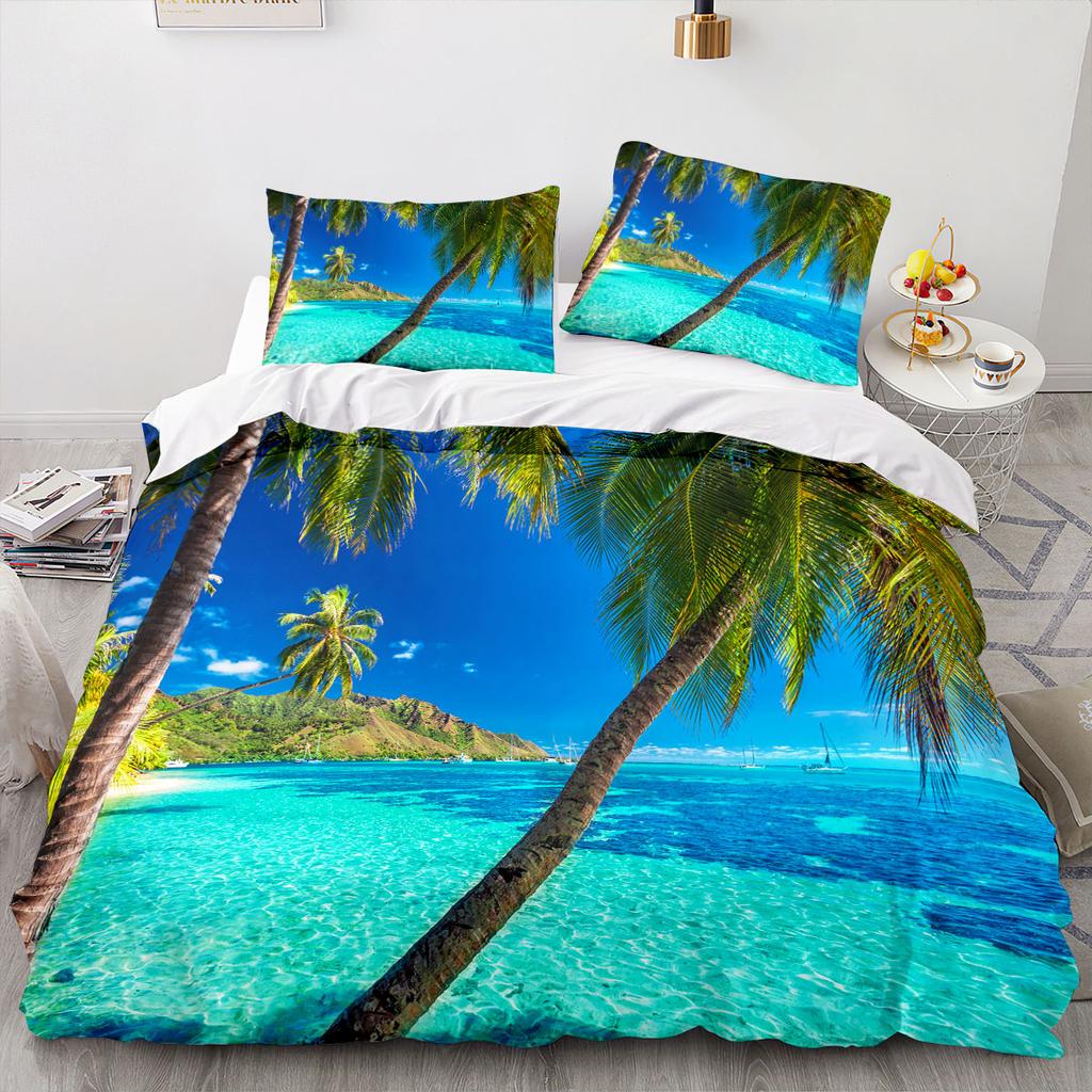 Sea View Coconut Duvet Cover Large Calico Double Size Quilt Bedding Collection Single Full Collection For Teens Adults Microfiber Single
