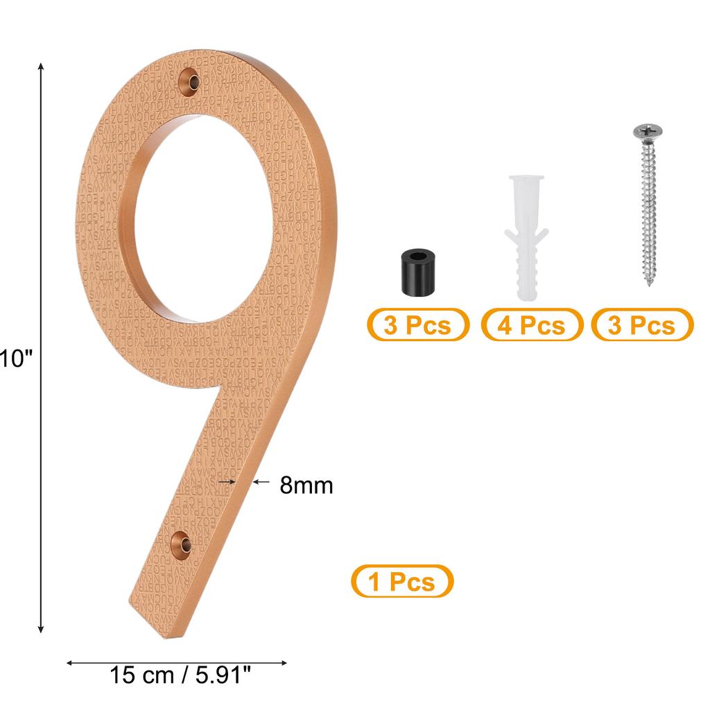 10-дюймовый номер дома, табличка с номерами адреса дома, большая плавающая современная, с винтами для наружной двери, стены улицы, золото, 0-9