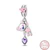 Cute 925 Silver Circus Dress Flowers Plush Bachelor's Hat Bear Charms Beads 3mm DIY Jewelry