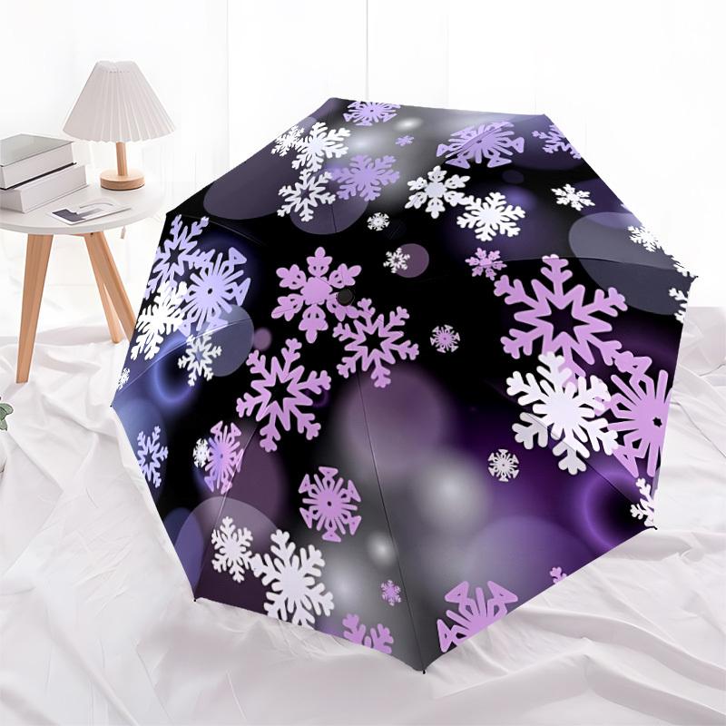 1pc Winter Snowflakes Automatic Opening/Closing Umbrella with Operation & Windproof Canopy - Folding Design, Holiday Gift yy260225180