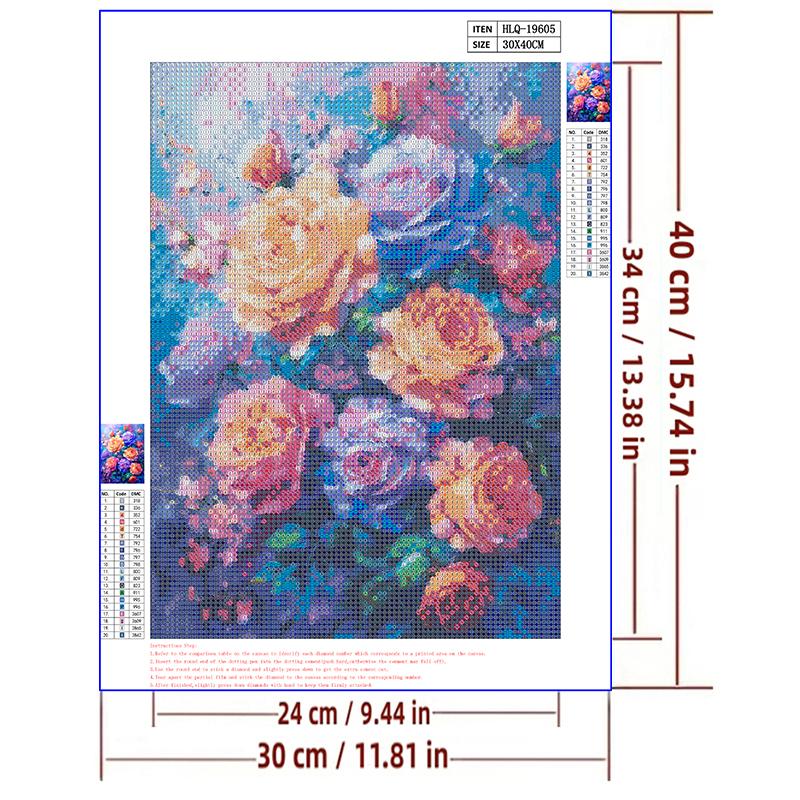 5d DIY Diamond Painting Cross Stitch Colorful Rose Flowers Diamond Embroidery Mosaic Full Round Drill Home Decor
