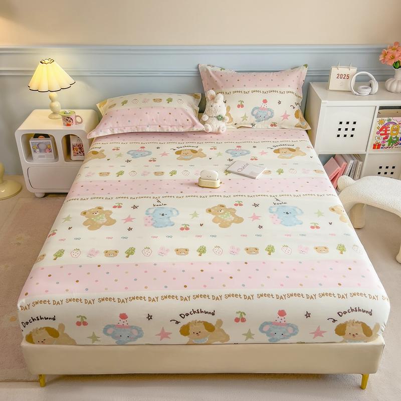 Pure Cotton Bedsheet Cartoon Style Fitted Sheet Queen/King Size Bed Cover Adults Kids Bed Linen Sabanas (Pillowcase Need Order)