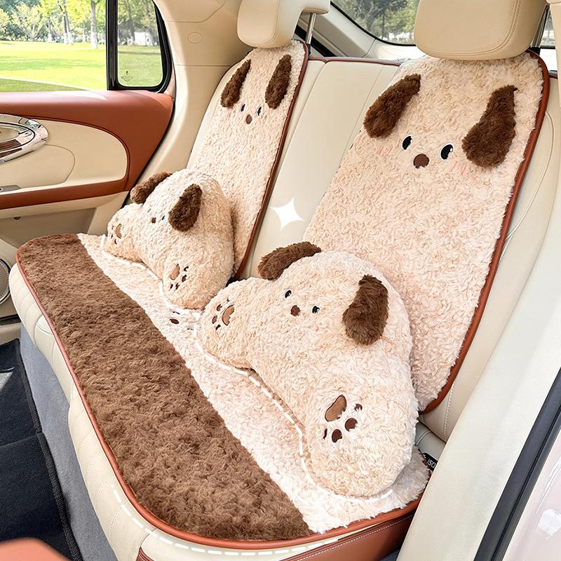 Winter Warm Plush Car Seat Cushion Universal Seat Supports Car Headrest Neck Pillow Plush Dog Cartoon Comfortable Waist Pillow