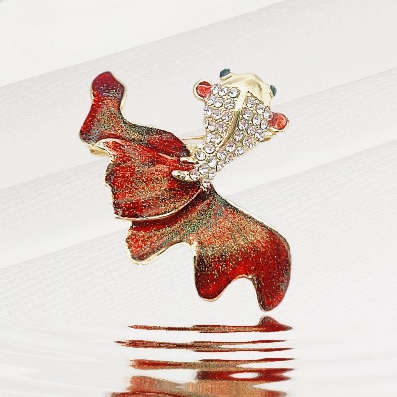 Брошь Красный Японский Карп - Высококлассная, Роскошная, Ограничивающая талию Пуговица с Противоскользящей Особенностью для Застегивания.