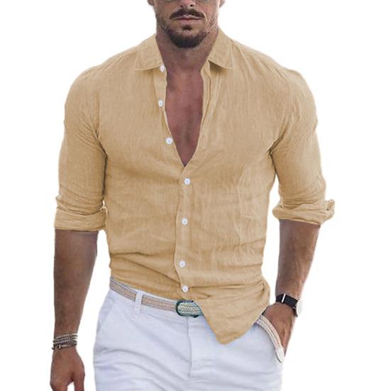 Men Spring Fall Shirt Single-breasted Long Sleeve Slim Fit Soft Breathable Buttons Turn-down Collar Casual Office Men Top