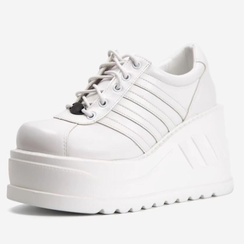 Gothic Punk Platform Shoes: Chunky-Soled, Striped, Breathable Leather with Lace-up Design