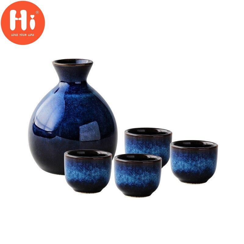 Привет, креативный бытовой набор для сакэ в японском стиле, синяя мини-керамическая фляжка, винтажная бутылка вина, бутыль для ликера, спиртные напитки, посуда для напитков, фляжка