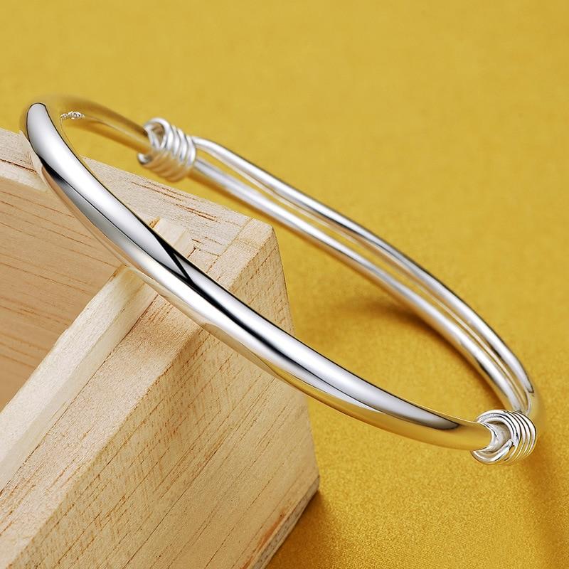 100 %925 Sterling Silver Bangles Bracelets For Women Wedding Bridal Glossy Bracelet Gift Classic Fine Jewelry 54mm Bangle