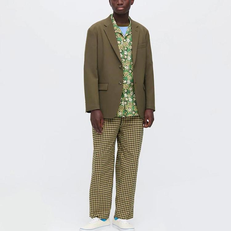 Uniqlo Широкие брюки в клетку с защипами X MARNI (Азия) Желтый Унисекс Уличная одежда 449641-42