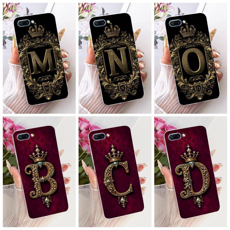Transparent Casing For Honor 10 Cover Luxury Crown A-Z Letters 2D Flat Pattern Soft Case COL-AL10 COL-L29 COL-L19 COL-TL10