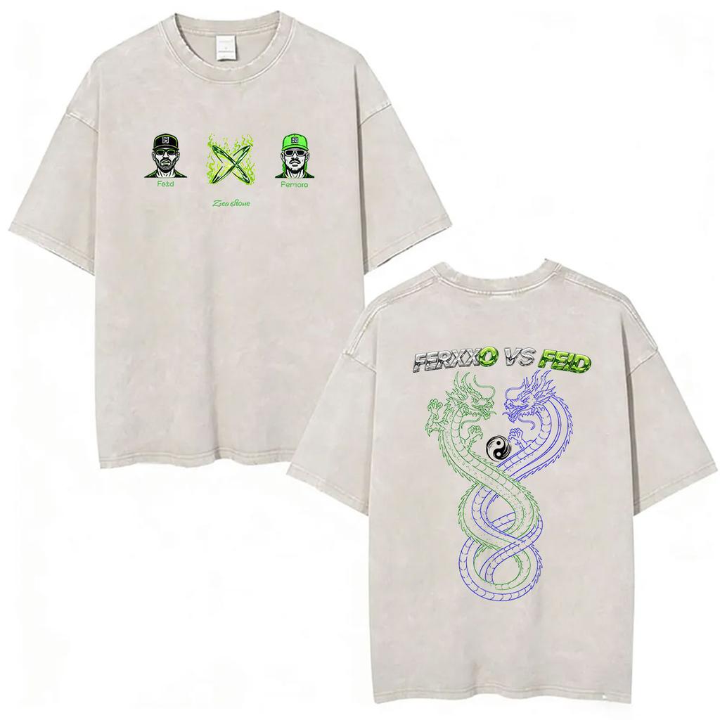 Vintage Washed Feid Vs Ferxxo Tour 2026 T Shirt Rapper Feid Ferxxo Fans Pop Short Sleeve Tshirts Mens Hip Hop Clothing Tshirt