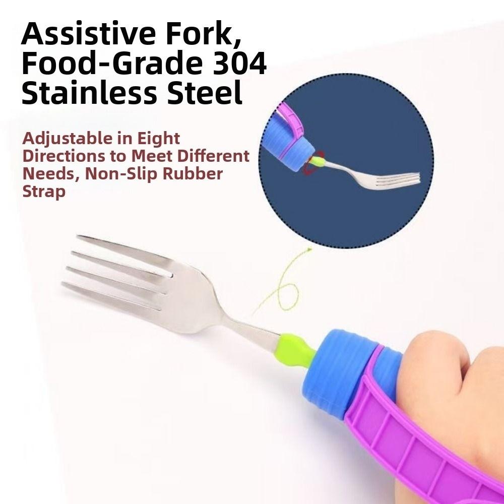 2Pcs/Set Adjustable Adaptive Spoon Fork Nonslip Food Aid Spoon Disabled Feeding