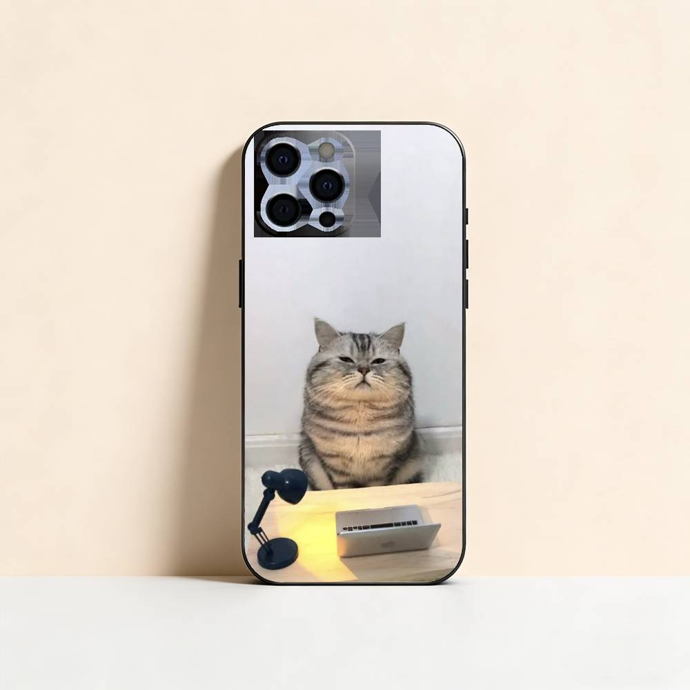 Table Working Cat Phone Case For iPhone 17,16,15,14,13,12,11 Plus,Pro Max,XS,Soft Silicone Black Cover