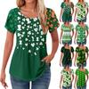 Womens Tops Petal Short Sleeve Summer Round Neck Shirts St. Patrick's Day Printing Blouses For Women Dressy Casual
