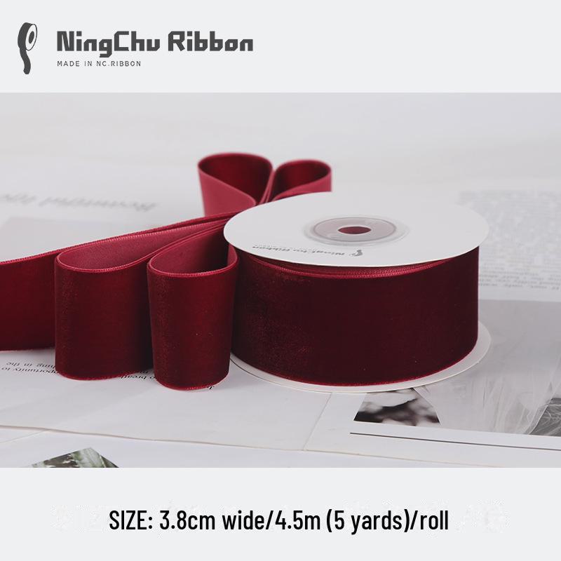 Односторонняя бархатная лента бордового цвета для самодельных бантов, букетов, упаковки подарков и выпечки