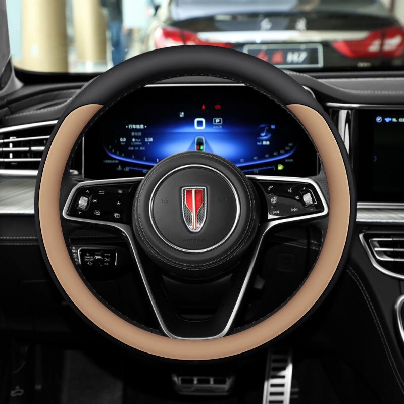 Anti-Slip Genuine Leather Steering Wheel Cover for Hongqi Models: H9, 23 H5, Classic, H6, HS5, HS7, HQ9.