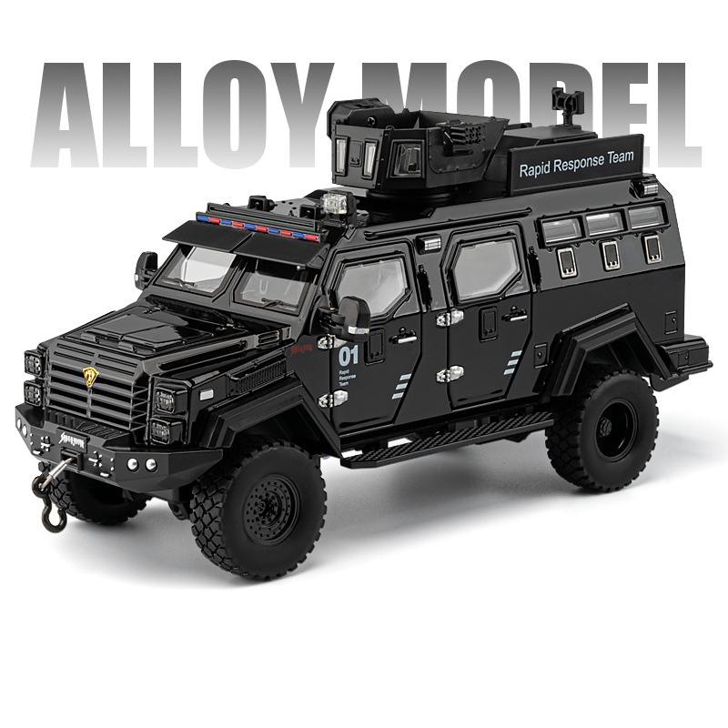 1:24 Сплавной Меч Зубастый Тигр Взрывозащищенная Модель Автомобиля Литье под Давлением Полицейские Бронированные Внедорожники Модель Автомобиля Звук Свет Игрушка Подарок