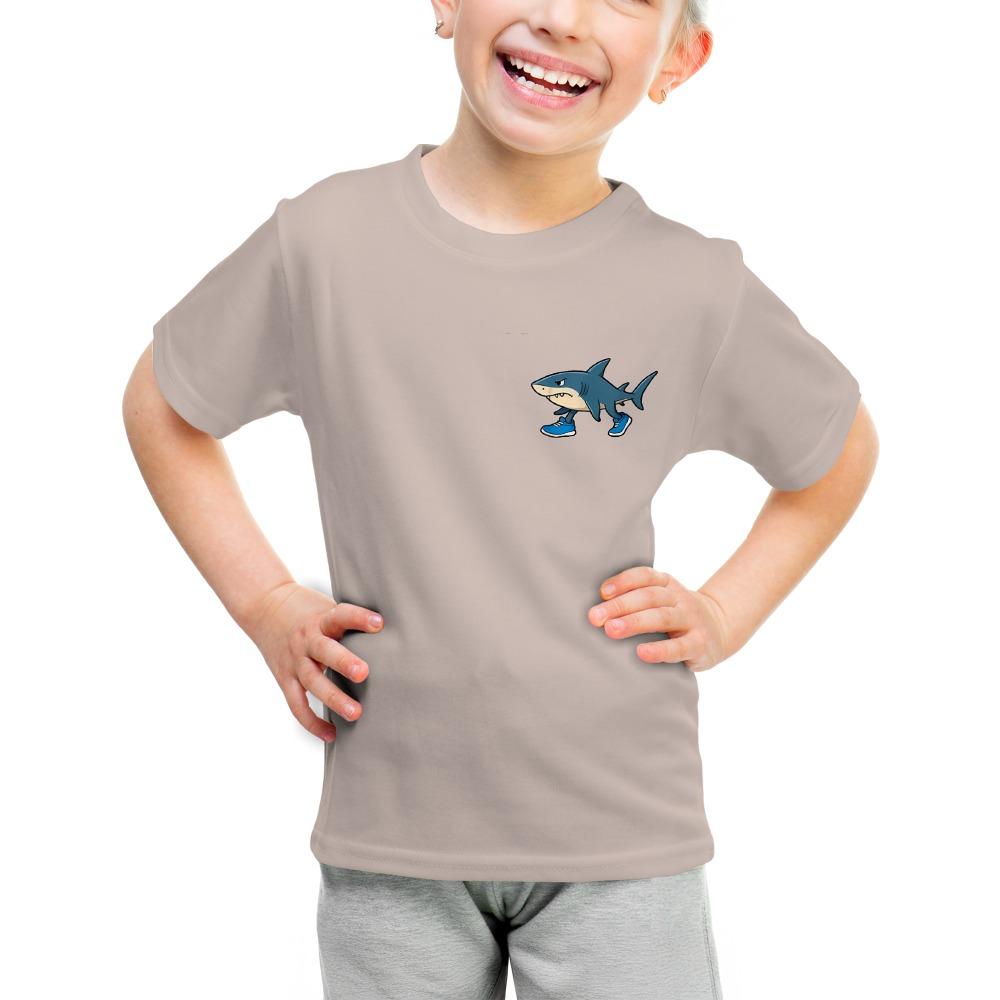 Модная детская футболка с акулой на ходу, горчичного цвета, для мальчиков и девочек, подарок на день рождения, одежда для детей на все сезоны, активные малыши