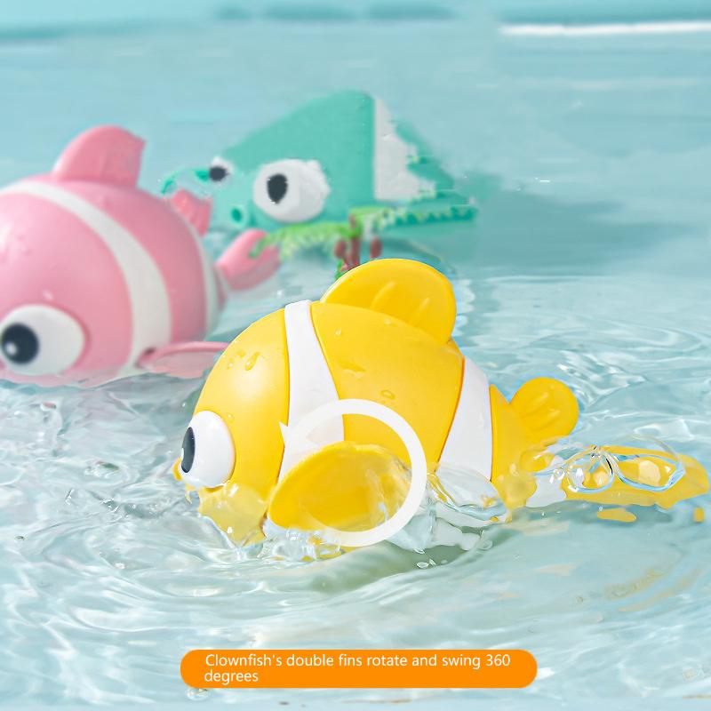 Cute Clownfish Clockwork Wind-Up Children'S Bath Toys Toddlers Chain Swim Baby Bathe Toy Cute Animal Appease Water Toy Kids Gift