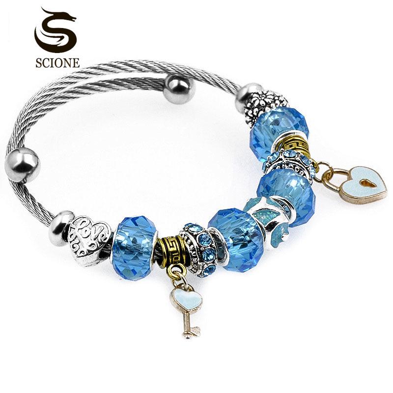 LUXY MOON Браслет из титановой стали с большим отверстием из бисера Love Lock Браслет LOVE